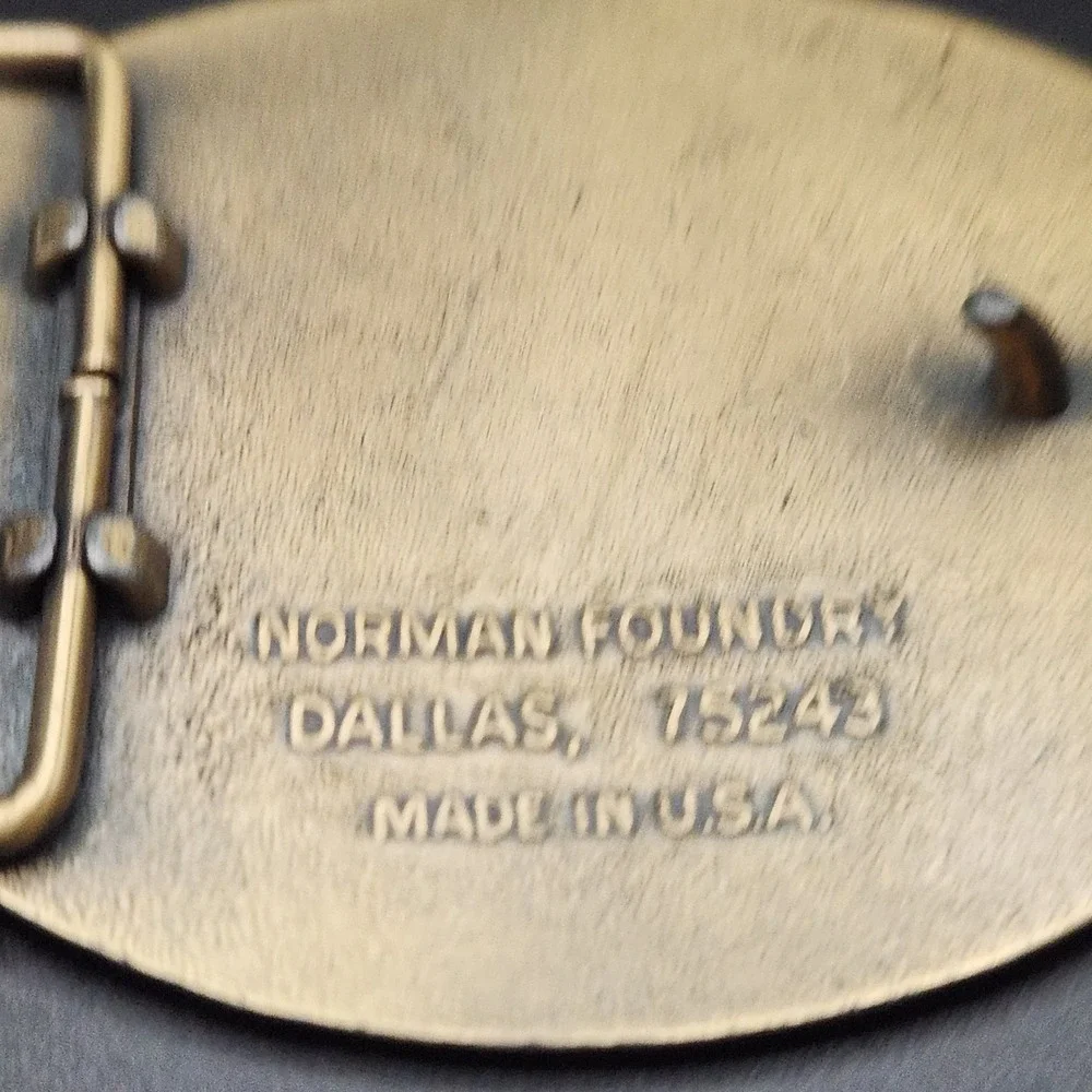 Vintage 80's NRA Brass Belt Buckle Proud Of It! Norman Foundry Dallas Texas USA